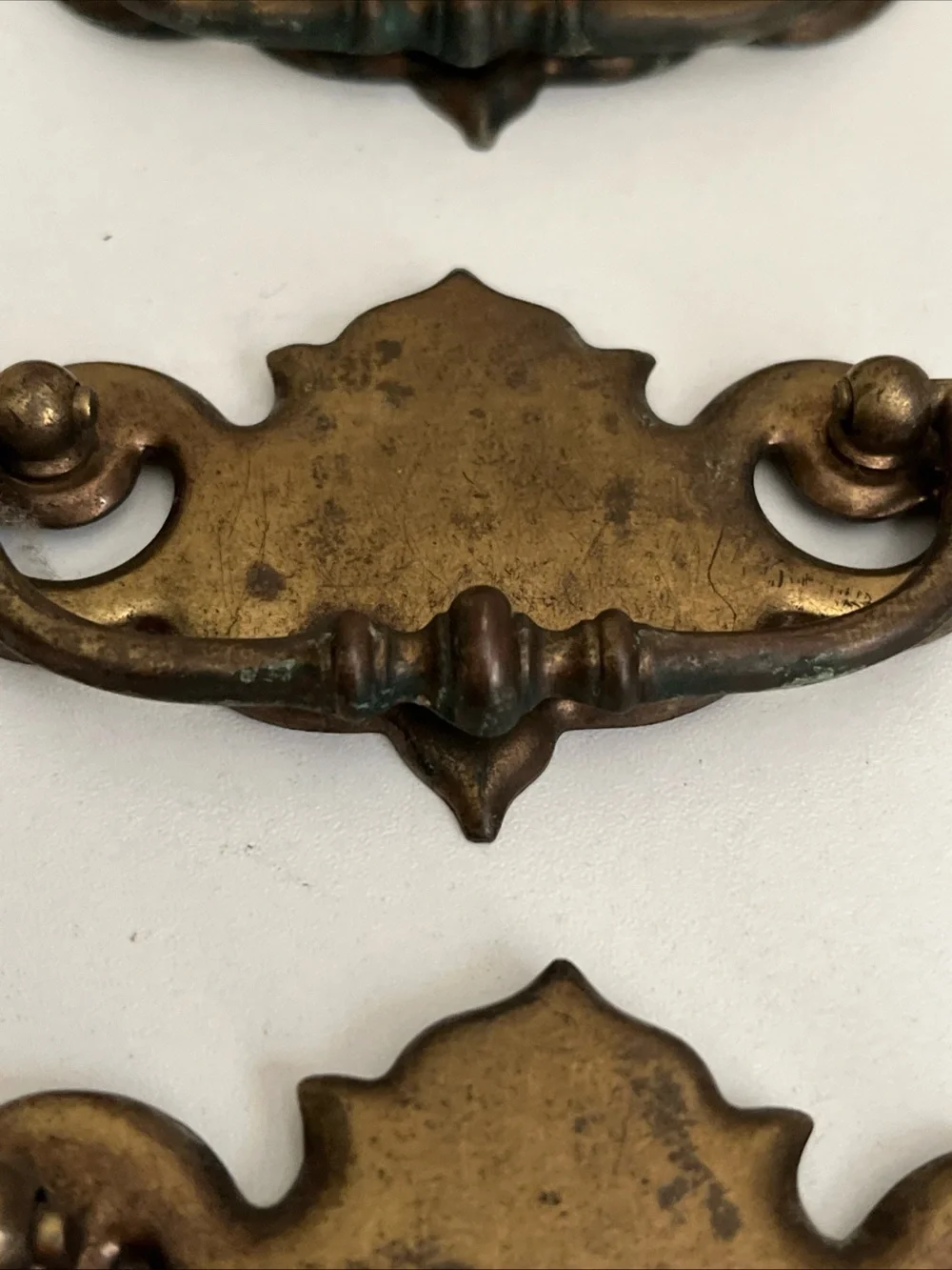 Vintage Brass Bronze Plate Batwing Drawer Pulls Chippendale Style Large Lot of 4